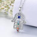 wholesale 925 Sterling Silver Evil Eye Hamsa Hand Pendant with 7 Chakra Stones - Christmas  for Women and Moms-0-3