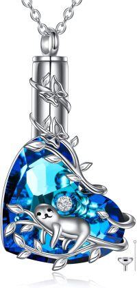 wholesale 925 Sterling Silver Blue Crystal Sloth Charm Urn Keepsake Locket Necklace  for Women-Sloth Urn Necklace for Ashes