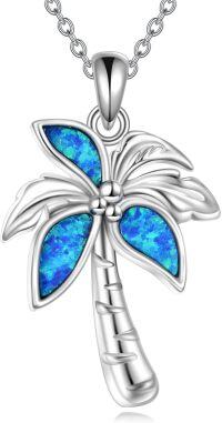 wholesale 925 Sterling Silver Blue Opal Palm Tree Pendant Necklace - Tropical Hawaii Beach Jewelry-Opal Palm Tree