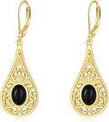 wholesale 925 Sterling Silver Filigree Teardrop Black Onyx Leverback Earrings for Women - Vintage Inspired  Ideas-0-0