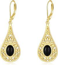 wholesale 925 Sterling Silver Filigree Teardrop Black Onyx Leverback Earrings for Women - Vintage Inspired  Ideas-Black Onyx E