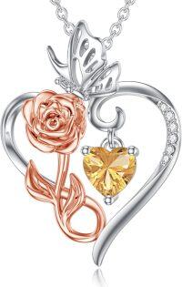 wholesale 925 Sterling Silver Rose Heart Birthstone Necklace for Women Flower Infinity Love Pendant Jewelry for Mom Wife Her Anniversary Christmas Mothers Day Gift-11:November