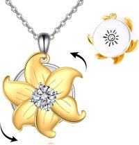 wholesale 925 Sterling Silver Gold Plated Sunflower Spinning Pendant Necklace for Women Girls Gifts 45cm Chain Length-Lily necklace