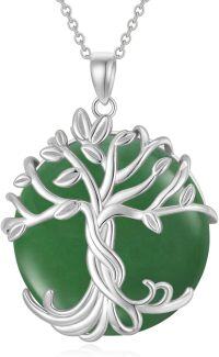 wholesale 14K Gold Sterling Silver Jade Tree of Life Necklace for Women-1A-Tree of Life-White Gold-Green Jade-1A-Tree of Life-White Gold-Green Jade