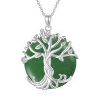 wholesale 925 Sterling Silver Tree Of Life Pendant Necklace Wholesale With Green Gemstone-1A-Tree of Life-White Gold-Green Jade-1A-Tree of Life-White Gold-Green Jade