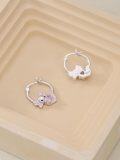 wholesale 925 Sterling Silver Pink Crystal Axolotl Heart Huggie Hoop Earrings-0-2