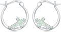 wholesale 925 Sterling Silver 3D White Opal Cross Huggie Hoop Earrings - Religious Christian Jewelry for Women & Men-0-0