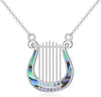 wholesale 925 Sterling Silver Abalone Shell Harp Guitar Lyre Pick Necklace Treble Clef Pendant Musical Instrument s for Him Her-Lyre Pendant Necklace