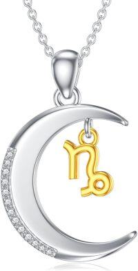 wholesale 925 Sterling Silver Cubic Zirconia Crescent Moon Taurus Zodiac Pendant Necklace for Women-Capricorn