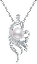 wholesale 925 Sterling Silver AAA+ White Freshwater Pearl Swirl Design Pendant Necklace with Cubic Zirconia Accents-0-0