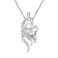 wholesale 925 Sterling Silver AAA+ White Freshwater Pearl Swirl Design Pendant Necklace with Cubic Zirconia Accents-0-0