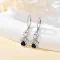 wholesale 925 Sterling Silver Paw Print Dangle Earrings Wholesale With Black And Clear Stones-0-3