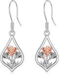 wholesale 925 Sterling Silver Rose Floral Teardrop Dangle Earrings for Women Mother's Day Gift Leverback Jewelry-0-0