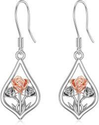 wholesale 925 Sterling Silver Rose Floral Teardrop Dangle Earrings for Women Mother's Day Gift Leverback Jewelry-09-Dangle-Rose