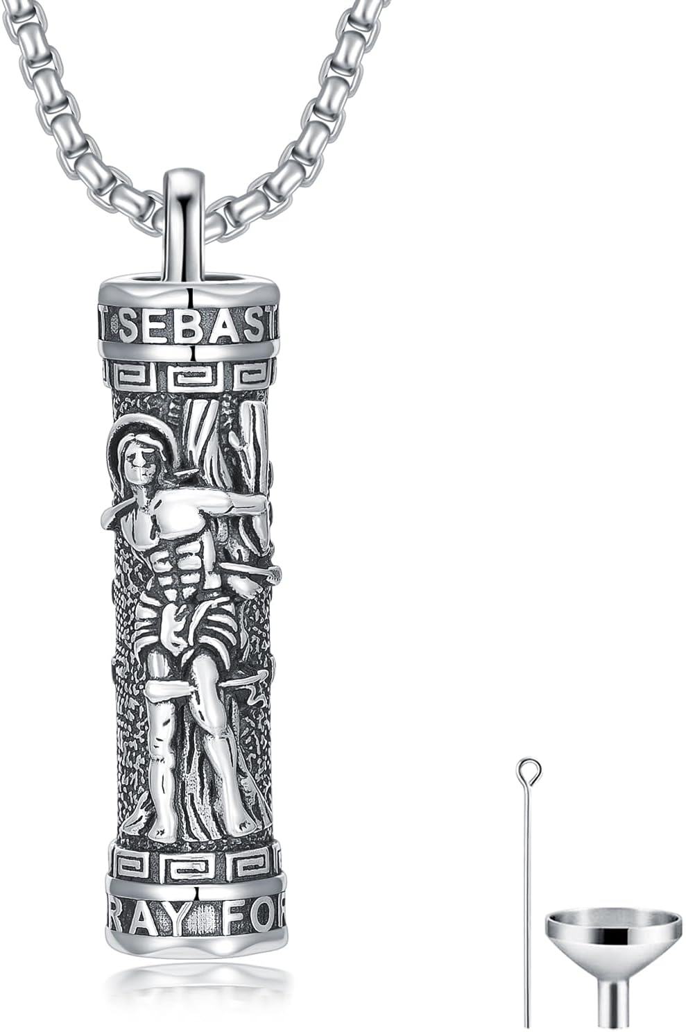  Sterling Silver Stainless Steel St Urn Necklace for Men Women Cremation Pendant Memorial Jewelry -St Sebastian