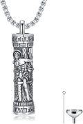 wholesale 925 Sterling Silver &  Egyptian God Osiris Keepsake Ashes Holder Cylinder Locket Necklace with Funnel and Cleaning Brush - 24 Chain (Silver)-0-0