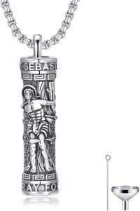 wholesale 925 Sterling Silver &  Egyptian God Osiris Keepsake Ashes Holder Cylinder Locket Necklace with Funnel and Cleaning Brush - 24 Chain (Silver)-St Sebastian