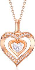 wholesale 14K Rose Gold Double Heart Diamond Pendant Eternal Love Necklace for Women-0-0