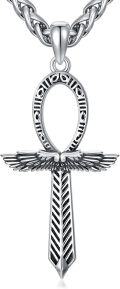 wholesale 925 Sterling Silver Winged Ankh Pendant Necklace  - Egyptian Coptic Cross s for Men & Women-0-0