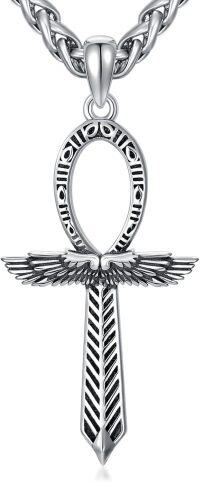wholesale 925 Sterling Silver Winged Ankh Pendant Necklace  - Egyptian Coptic Cross s for Men & Women-01- silver