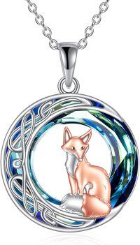 wholesale 925 Sterling Silver 925 Blue Crystal Fox Pendant Necklace Celtic Style-crystal fox