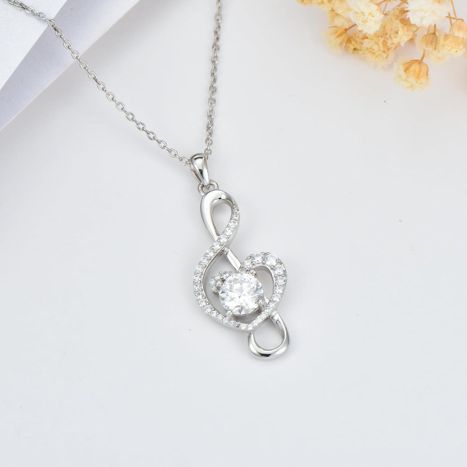 14K Gold Plated Sterling Silver Moissanite Music Note Necklace for Women-0-5
