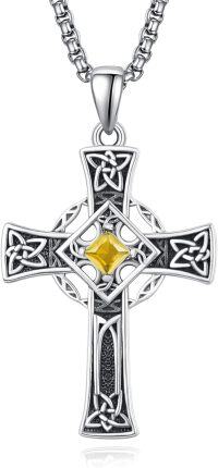 wholesale 925 Sterling Silver Garnet Celtic Cross Necklace for Men 22 +2 Chain-Silver-November