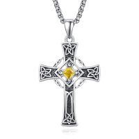 wholesale 925 Sterling Silver Garnet Celtic Cross Necklace for Men 22 +2 Chain-Silver-November