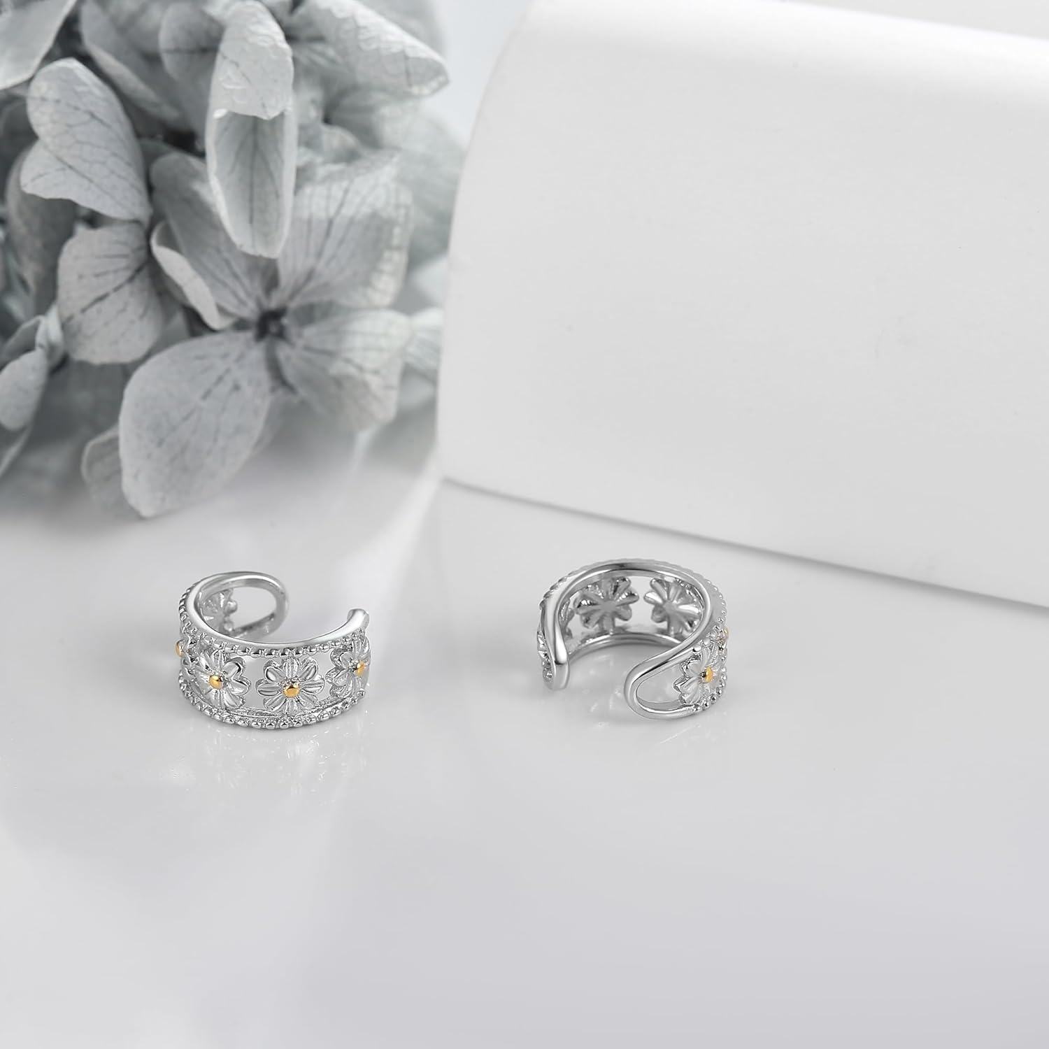 wholesale 925 Sterling Silver Daisy Flower Filigree Ear Wrap Clip On Earring for Women and Girls æ è³æ´è®¾è®¡-0-2