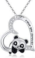 wholesale 925 Sterling Silver Panda Necklace Gifts for Mother's Day - Cute Animal Heart Pendant I Love You Forever Jewelry for Women Daughter Panda Lover-0-0