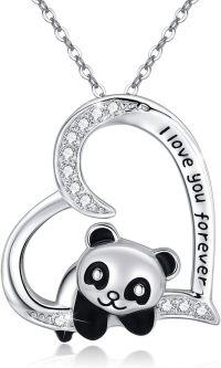 wholesale 925 Sterling Silver Panda Necklace Gifts for Mother's Day - Cute Animal Heart Pendant I Love You Forever Jewelry for Women Daughter Panda Lover-Heart Pendant