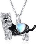 wholesale 925 Sterling Silver Heart-Shaped Moonstone Yorkshire Terrier Pendant Necklace-0-0