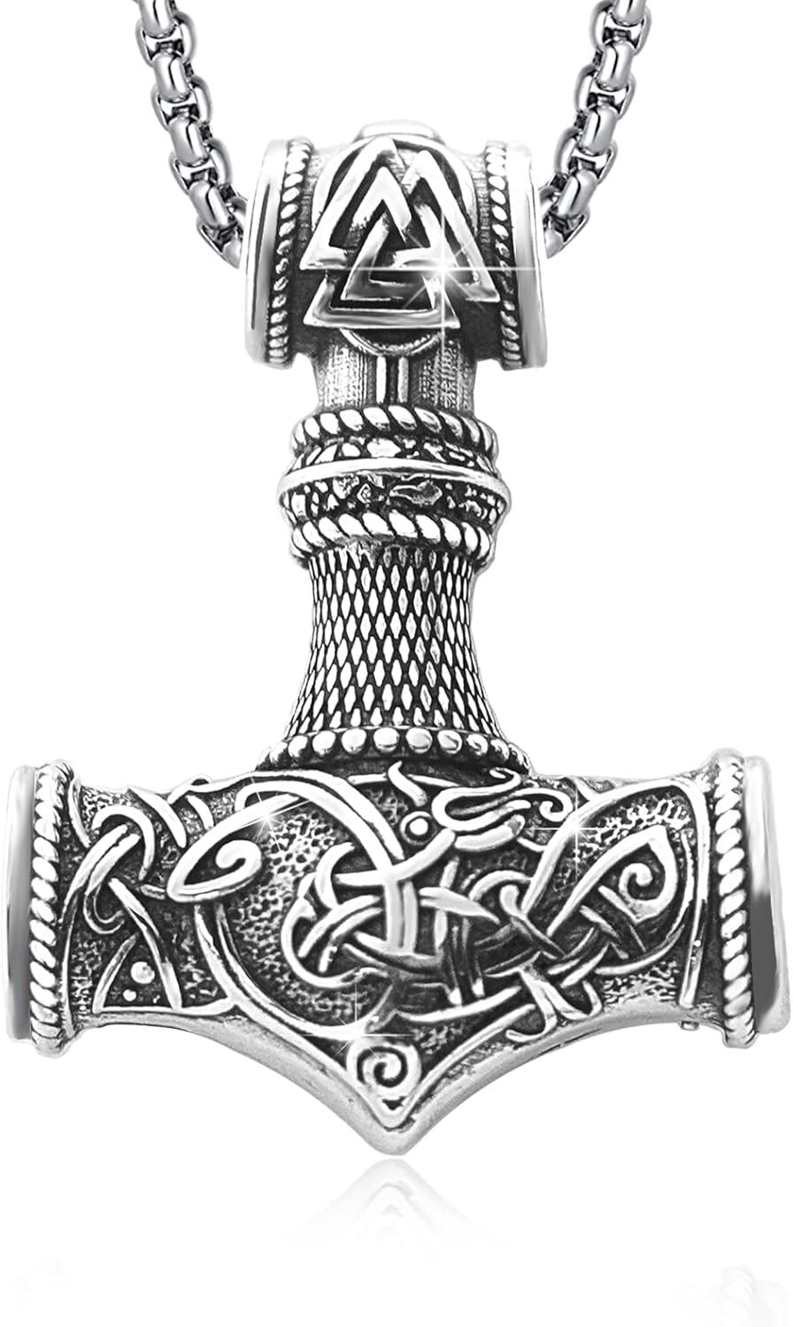 wholesale 925 Sterling Silver  Viking Thors Hammer Pendant Norse Jewelry for Men Women with Stainless Steel Chain-0-0
