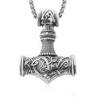 wholesale 925 Sterling Silver Thor Hammer Necklace Wholesale Viking Mjolnir Pendant-A1-Silver Oxide