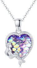 wholesale 925 Sterling Silver Mermaid Scales Heart-Shaped Pendant Necklace for Women - Valentine's Day Gifts-0-0