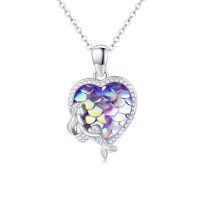 wholesale 925 Sterling Silver Mermaid Scales Heart-Shaped Pendant Necklace for Women - Valentine's Day Gifts-A-Purple