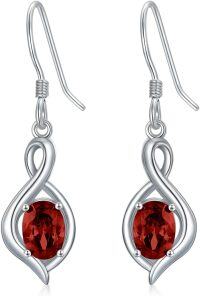 wholesale 925 Sterling Silver Oval Gemstone Dangle Drop Earrings for Women-Garnet