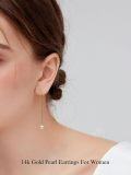 wholesale 14K Gold Freshwater Pearl Tassel Earrings, 5mm Flawless Pearls, 2.04 Chain, Nickel-Free for Sensitive Ears, Elegant Gift for Women-0-2