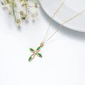 wholesale 14K Gold Emerald and Diamond Flower Cross Pendant Necklace for Women 28 Chain-0-3