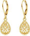 wholesale 14K Gold Teardrop Flower Filigree Tree Of Life Leverback Drop Earrings-0-0