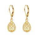 wholesale 14k Gold Drop Earrings For Women Filigree Hollow Teardrop Floral Lever Back Jewelry-0-0