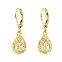 wholesale 14k Gold Drop Earrings For Women Filigree Hollow Teardrop Floral Lever Back Jewelry-Filigree