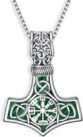 wholesale 925 Sterling Silver Green Enamel Norse Vegvisir Pendant Mens Viking Necklace-0-0