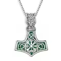 wholesale 925 Sterling Silver Green Enamel Norse Vegvisir Pendant Mens Viking Necklace-0-0