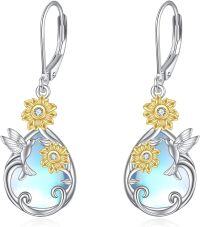 wholesale Sterling Silver Moonstone Hypoallergenic Leverback Dangle Earrings Women Gift-Hummingbird Earrings