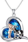 wholesale 925 Sterling Silver Heart-Shaped Blue Crystal Cow and Girl Pendant Necklace Mother's Day Gifts for Mom Daughter Wife Sister-0-0