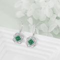 wholesale 925 Sterling Silver Celtic Knot Green Crystal Four-Leaf Clover Leverback Drop Earrings-0-2