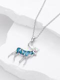 wholesale 925 Sterling Silver Turquoise Inlay Moose Pendant Necklace for Women Men  45cm Chain Length-0-5