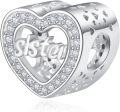 wholesale 925 Sterling Silver Heart Shape Sister Charm Bead with Cubic Zirconia for Bracelet Necklace DIY -0-0