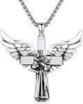 wholesale 925 Sterling Silver Angel with Cross and Statue Pendant Necklace for Women Men Catholic s-0-0